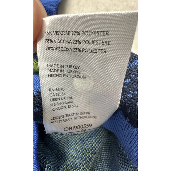 Urban Outfitters Mens Size M Floral Knit Short Sleeve Button Down Blue Yellow - Picture 6 of 7